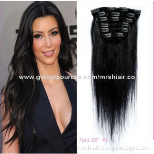 16-Inch Straight Dark Color 100% Peruvian Remy Hair Clip in Extensions